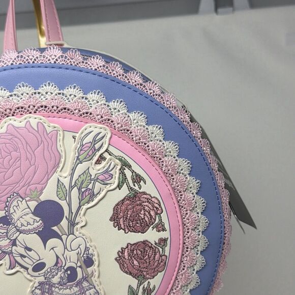 Disney Loungefly Minnie Floral Lace Round Mini Backpack NWT Pink Lavender main image 5